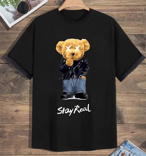 Stay Real Bear Printed T-Shirt